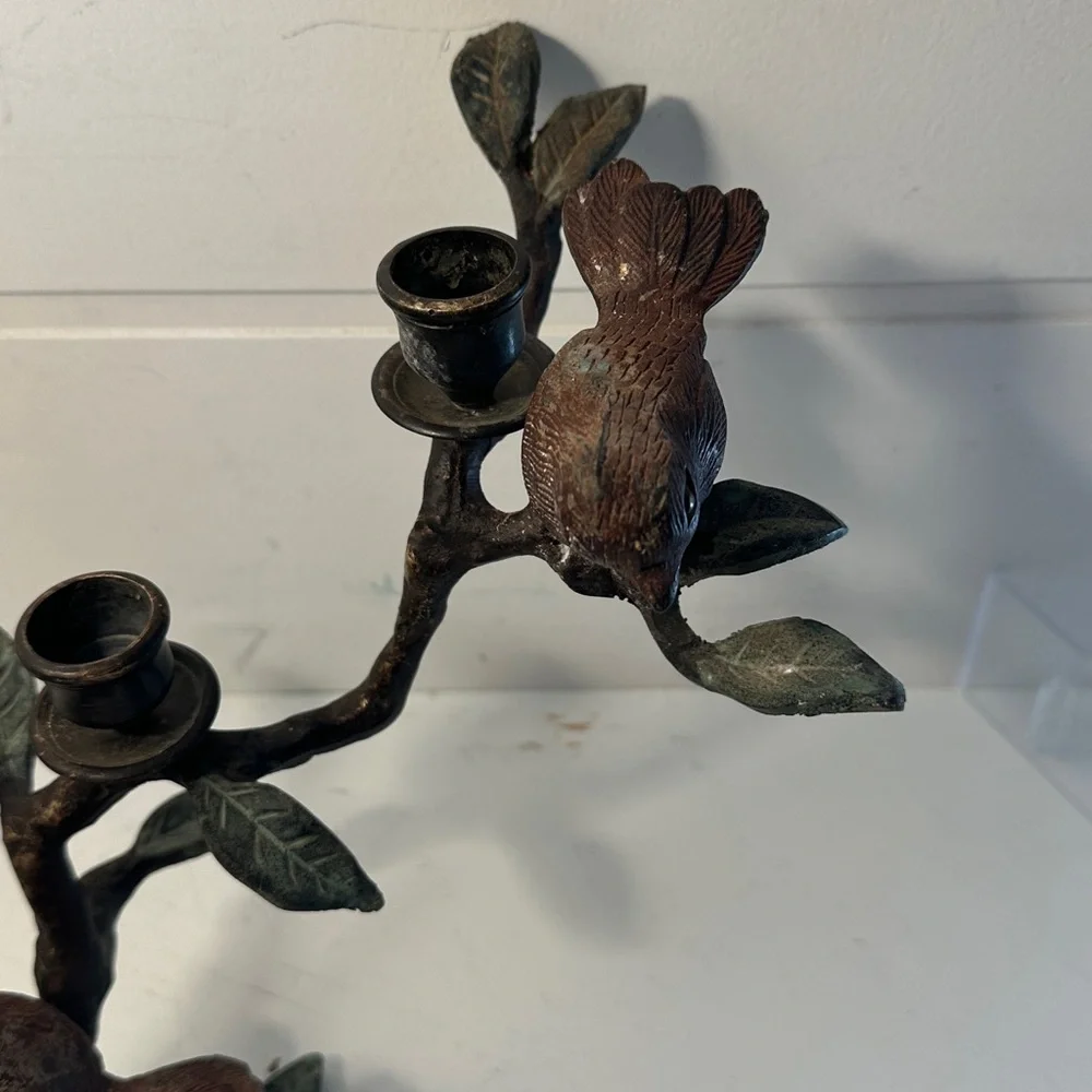 Vintage brass/metal 3 bird brutalist candelabra branch